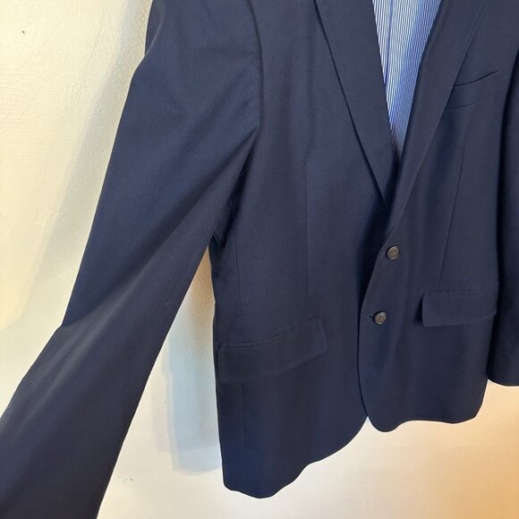 Stafford Signature Classic Fit Cotton Sport Coat Blazer Mens 40R Navy Blue Prep - Picture 2 of 11